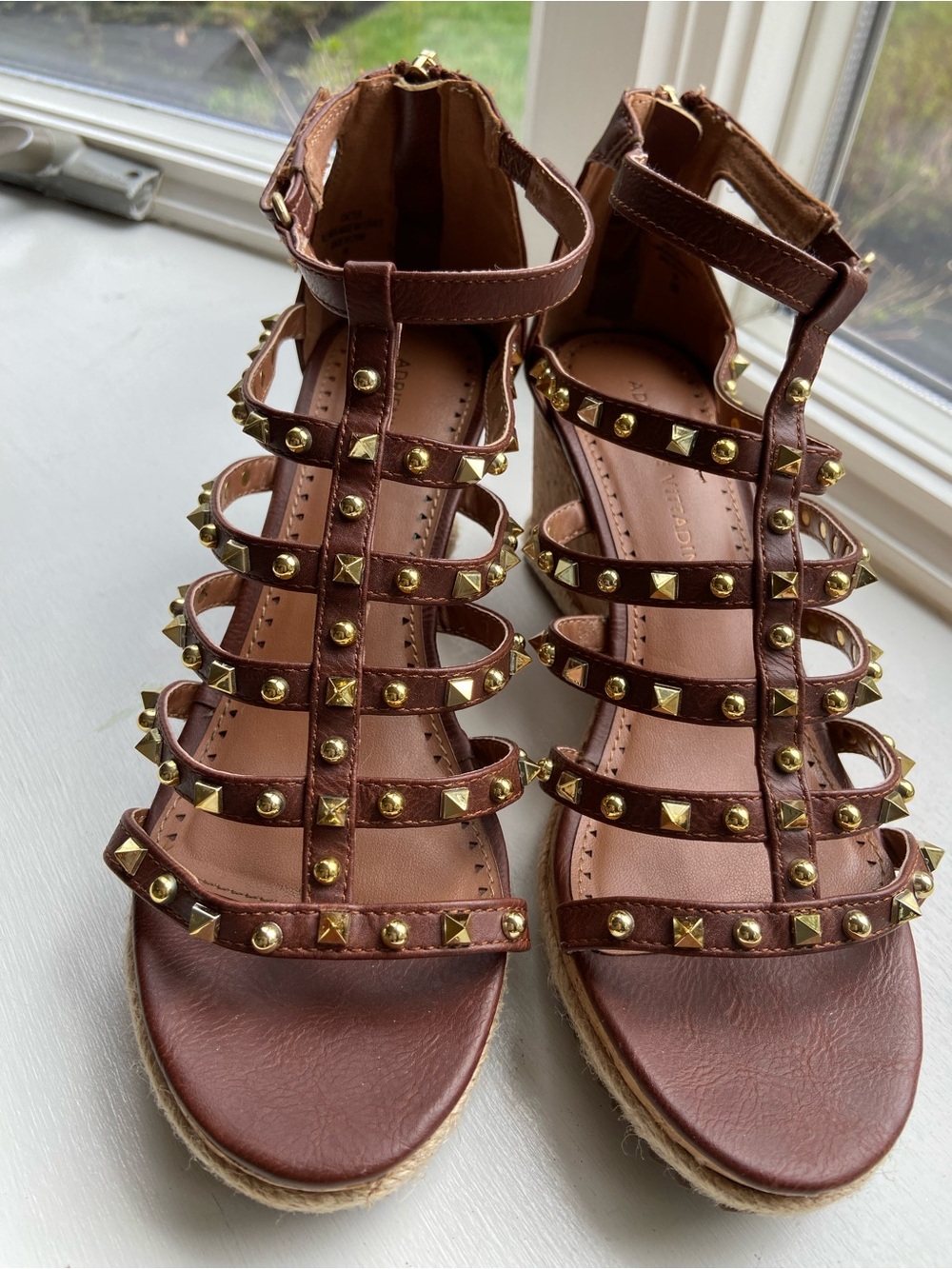 Adrienne Vittadini Brown Gladiator Sandal with Gold Studs